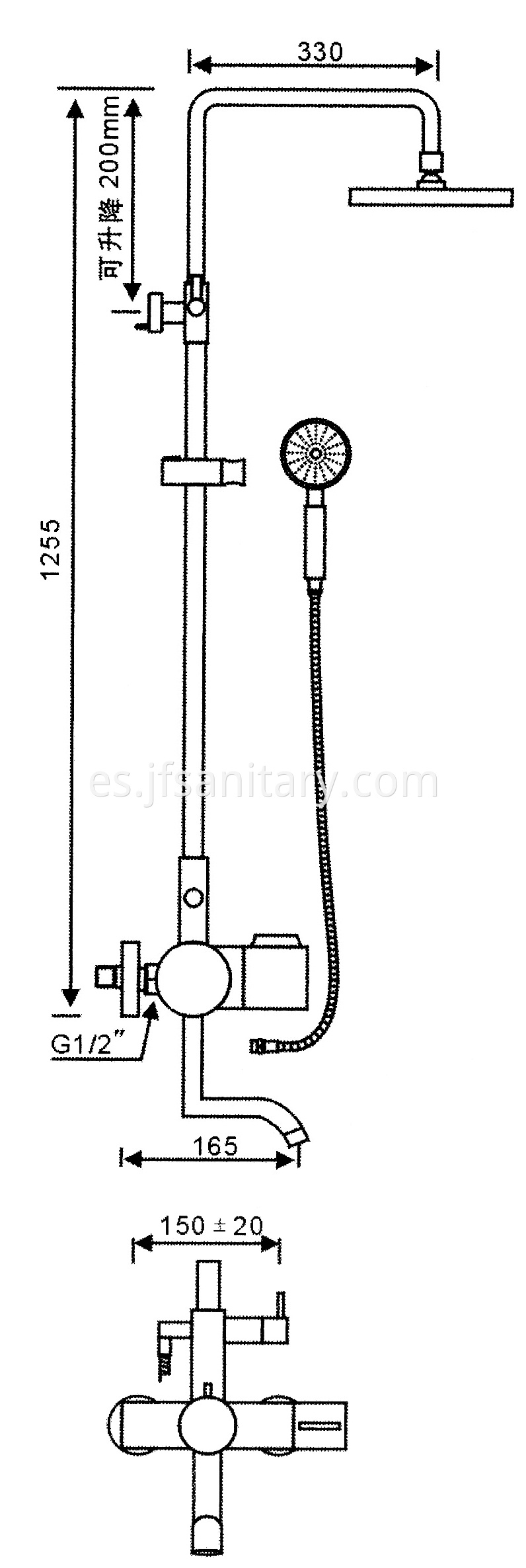 Size Of Thermostatic Bathroom Mixer Set